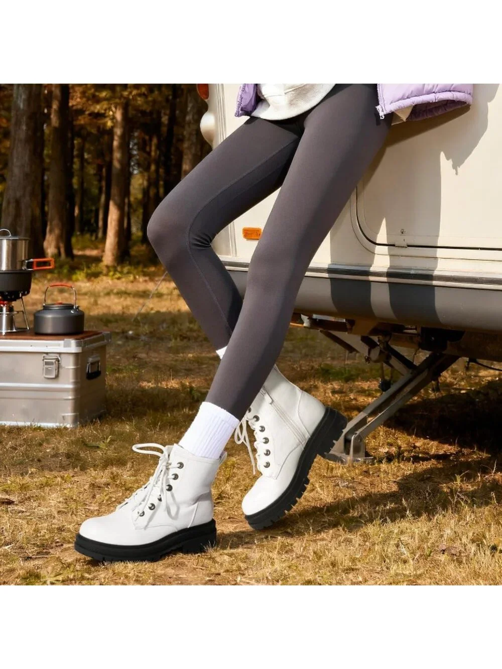 Dream Pairs Women's White Closed Toe Side Zipper Combat Lace Up Ankle Boots